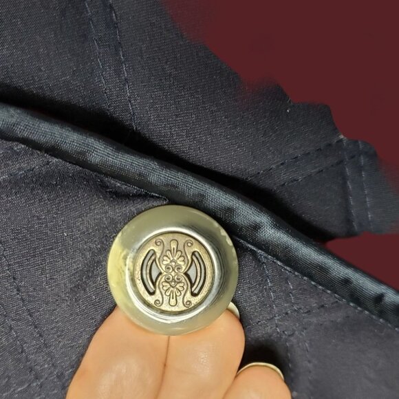 Vintage Billion Quilted Jacket With Velvet Collar Front Blue Navy Womens Size 7 - Picture 2 of 15